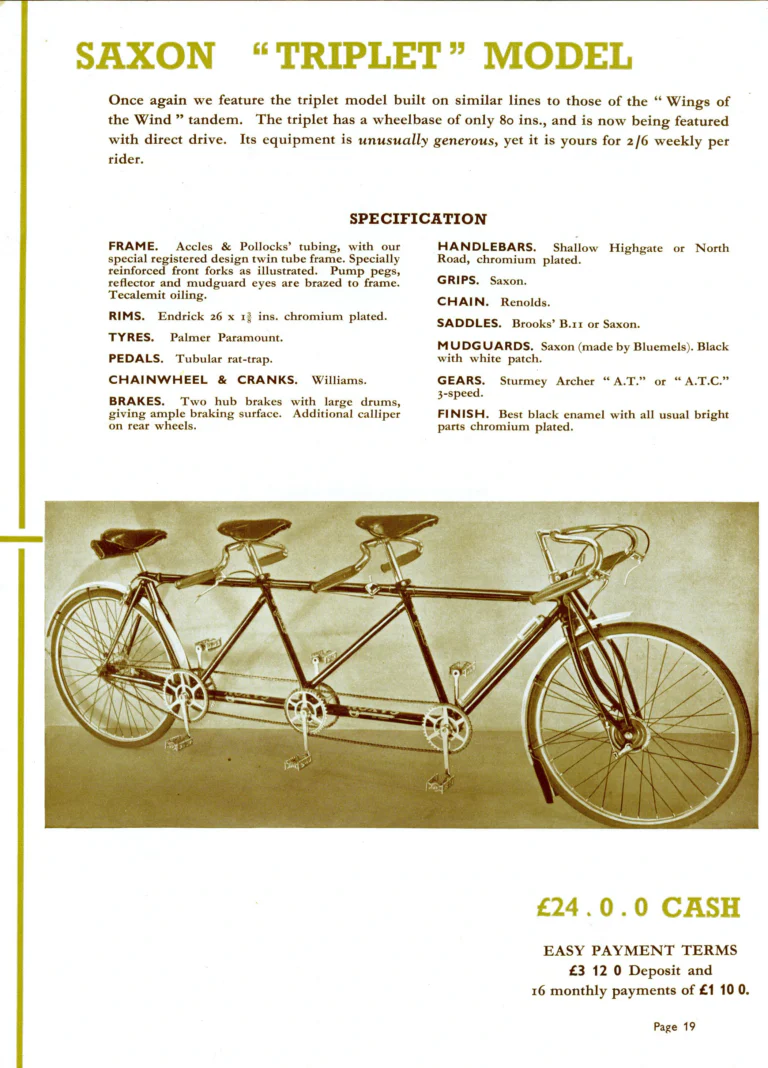 Saxon 1939 Catalog — Lightweight Cycles, Built to an Ideal: Path, Road and Touring Models, Tandems and the Triplet — page 21 of 28