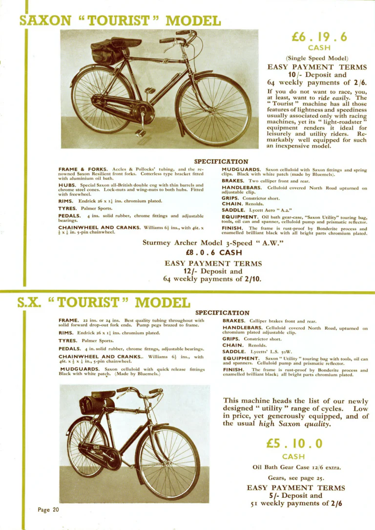Saxon 1939 Catalog — Lightweight Cycles, Built to an Ideal: Path, Road and Touring Models, Tandems and the Triplet — page 22 of 28