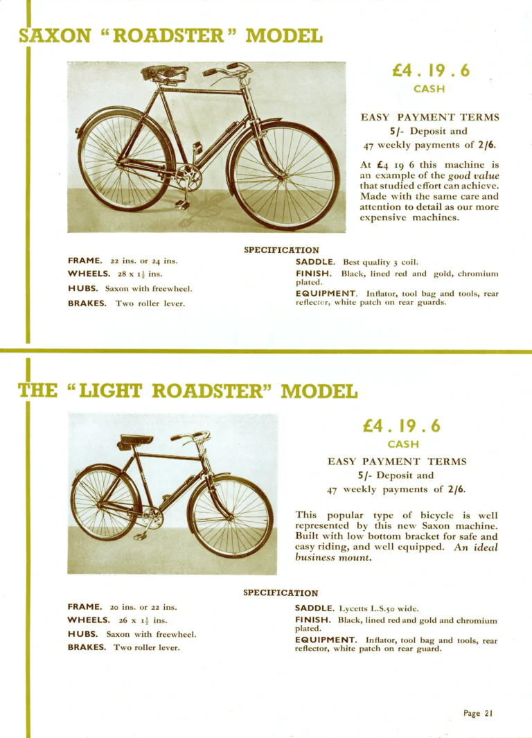 Saxon 1939 Catalog — Lightweight Cycles, Built to an Ideal: Path, Road and Touring Models, Tandems and the Triplet — page 23 of 28