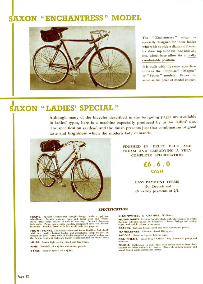 Saxon 1939 Catalog — Lightweight Cycles, Built to an Ideal: Path, Road and Touring Models, Tandems and the Triplet — page 24 of 28