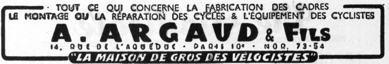 Argaud 1950 Advertisement — The Wholesale House of the Vélocistes — page 1 of 1