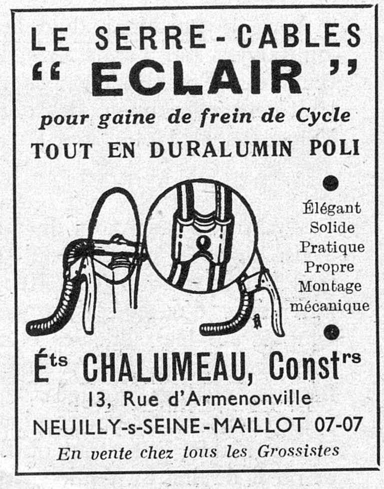 Chalumeau 1950 Advertisement — The Éclair Cable Clamp for Brake Housing — page 1 of 1