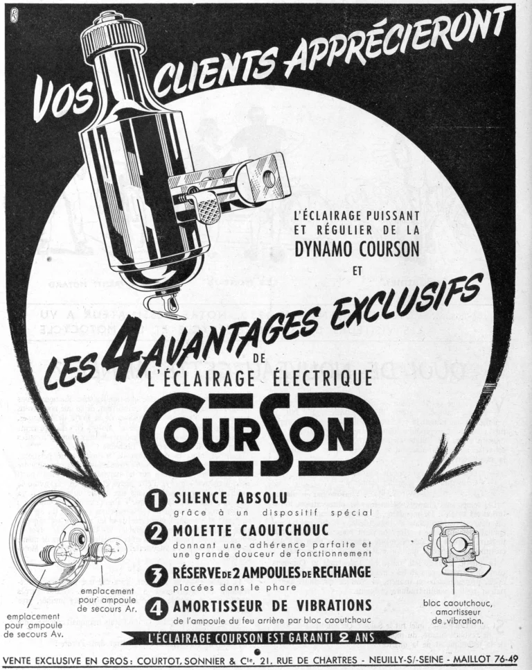 Courson 1950 Advertisement — The Four Exclusive Advantages of Courson Electric Lighting — page 1 of 1