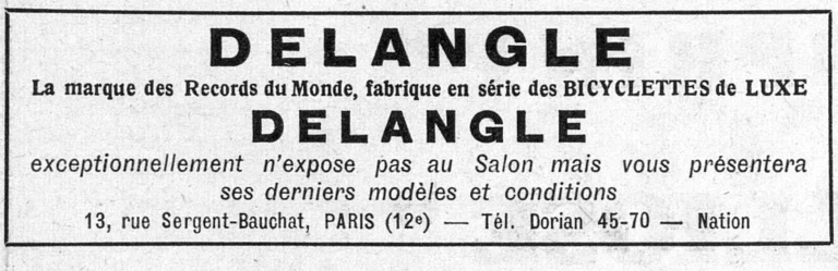 Delangle 1950 Advertisement — The Make of the World Records, Luxury Bicycles — page 1 of 1