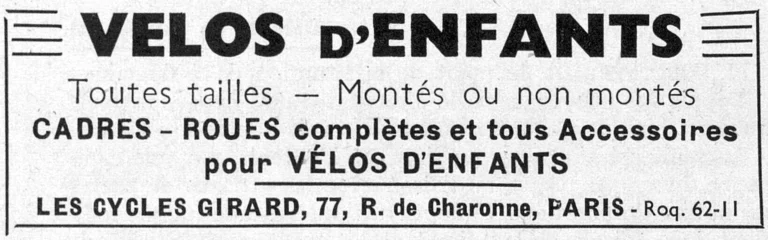 Girard 1950 Advertisement — Children's Bicycles of Every Size — page 1 of 1