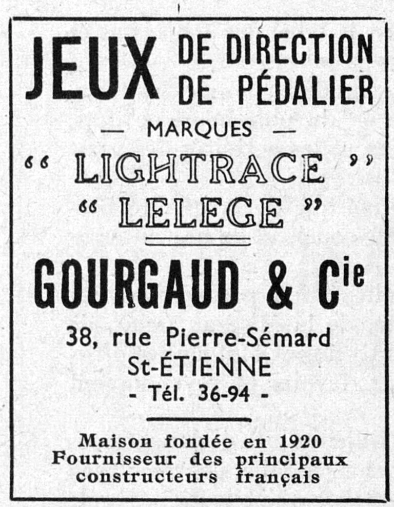 Gourgaud 1950 Advertisement — Lightrace and Lelege Headsets and Bottom Brackets — page 1 of 1