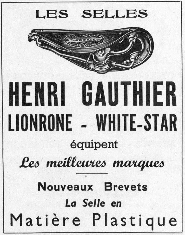 Henri Gauthier 1950 Advertisement — Lionrone and White-Star Saddles — page 1 of 1