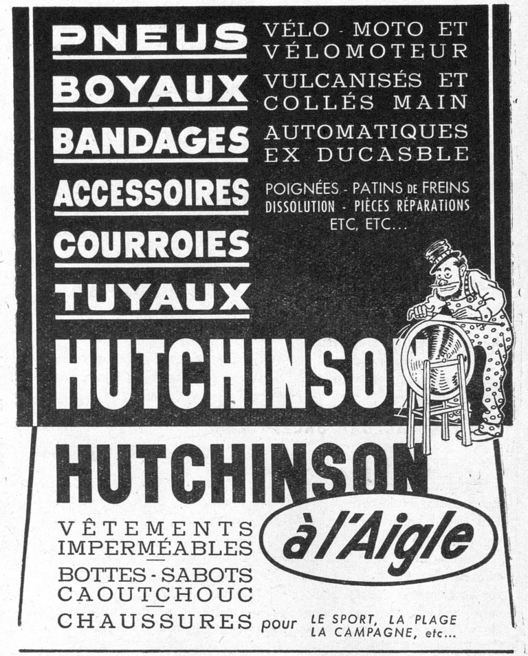 Hutchinson 1950 Advertisement — Tires, Tubulars and Accessories, and Hutchinson à l'Aigle — page 1 of 1