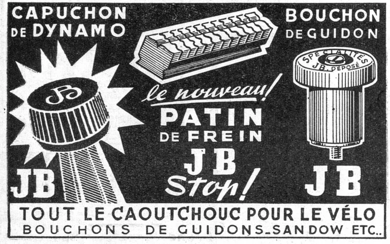 JB 1950 Advertisement — All the Rubber for the Bicycle: the JB Stop Brake Block — page 1 of 1