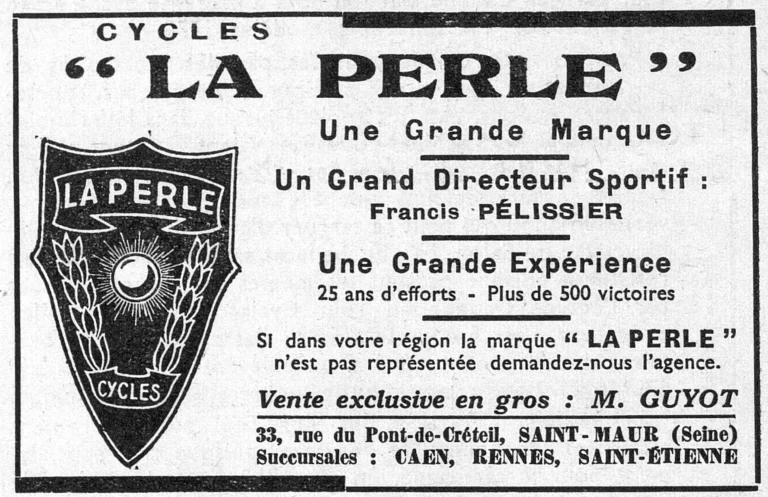 La Perle 1950 Advertisement — A Great Make, a Great Team Manager: Francis Pélissier — page 1 of 1