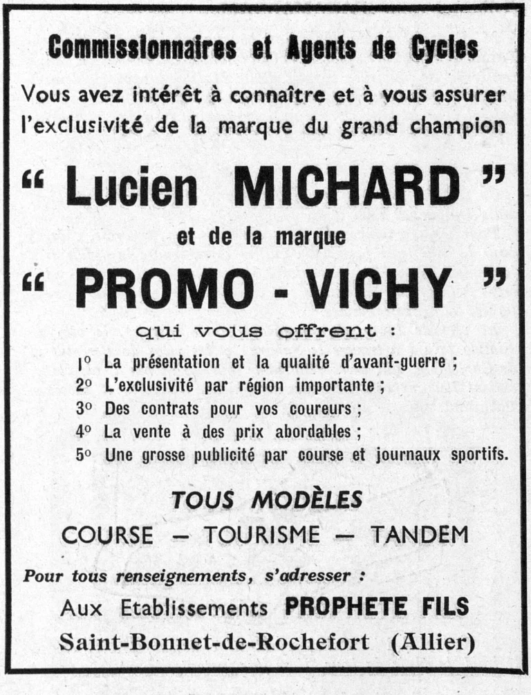 Promo-Vichy 1950 Advertisement — Lucien Michard and Promo-Vichy, for Commission Agents — page 1 of 1