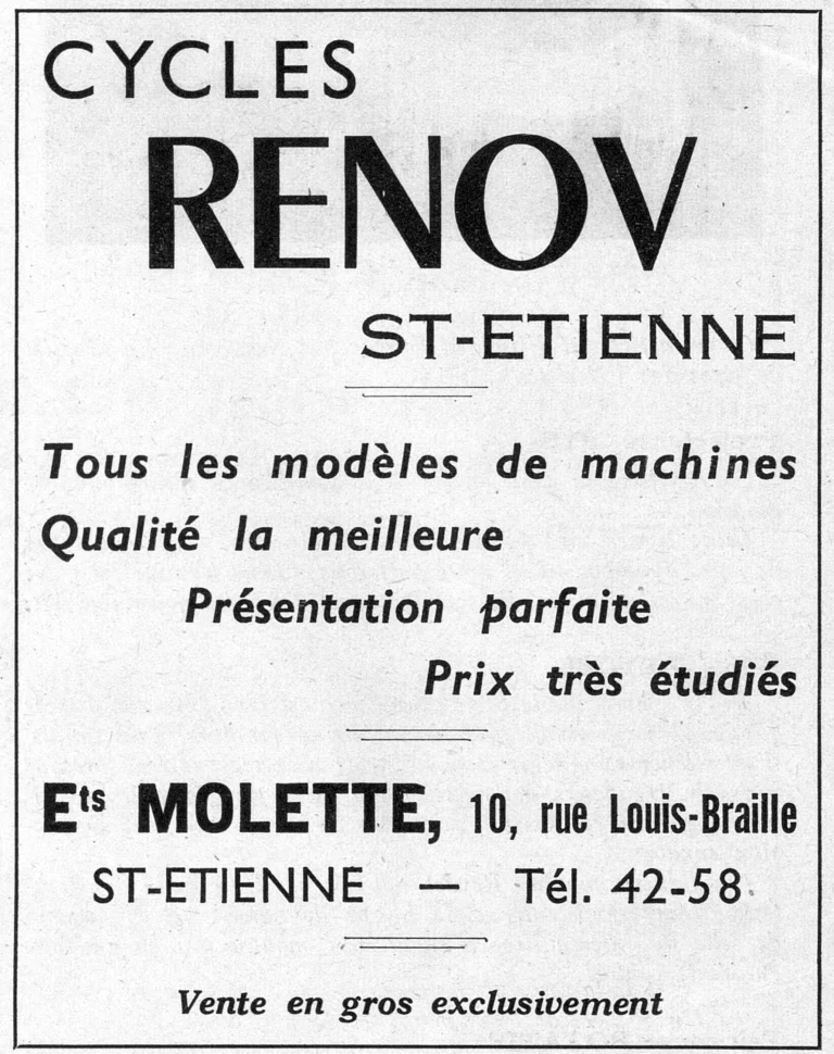 Renov 1950 Advertisement — Cycles Renov of Saint-Étienne — page 1 of 1