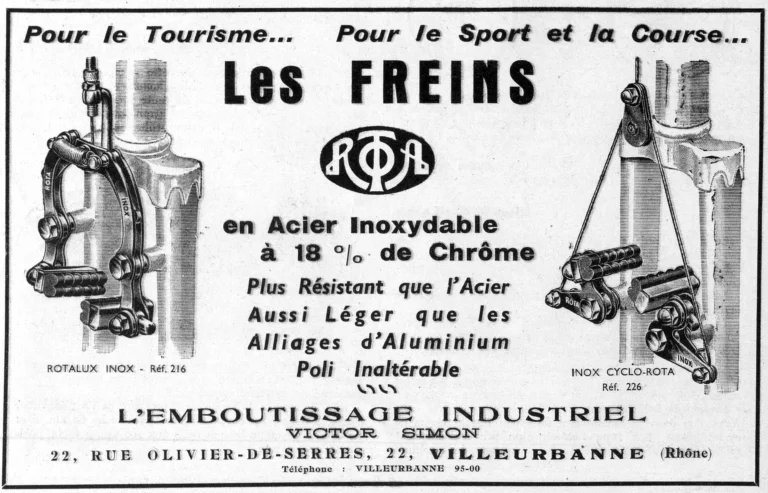 Rota 1950 Advertisement — Stainless-Steel Brakes for Touring, Sport and Racing — page 1 of 1