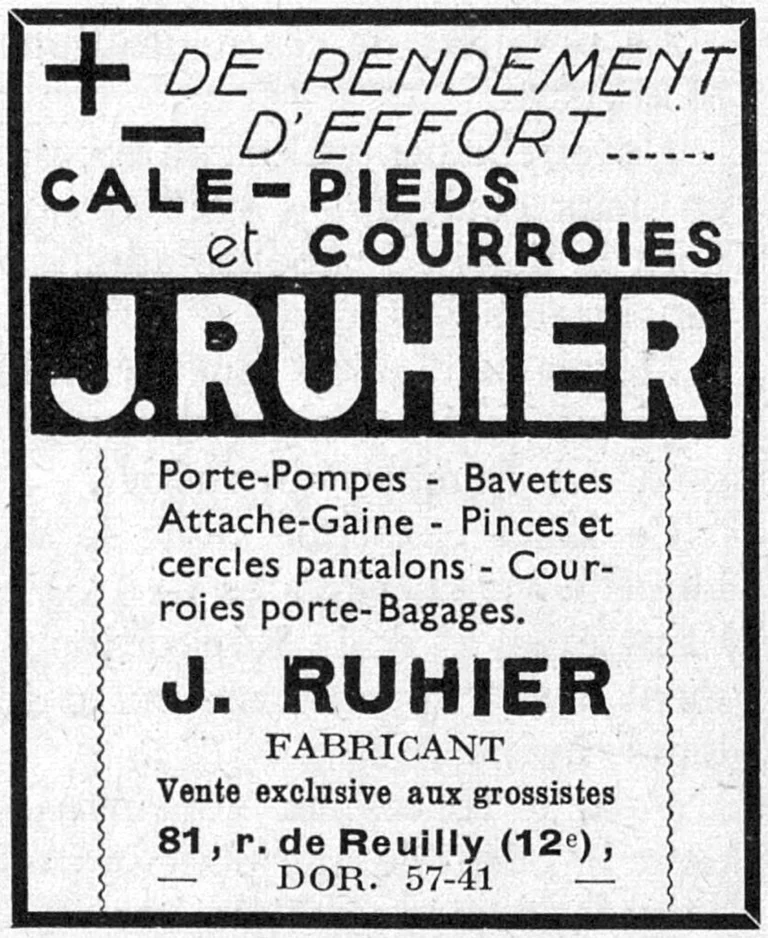 Ruhier 1950 Advertisement — Toe Clips, Straps and Small Accessories — page 1 of 1