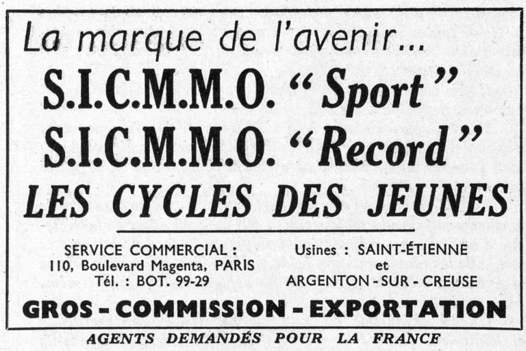 S.I.C.M.M.O. 1950 Advertisement — Sport and Record, the Cycles of the Young — page 1 of 1