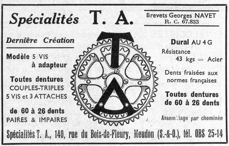 Spécialités TA 1950 Advertisement — The Five-Bolt Chainring, Doubles and Triples — page 1 of 1