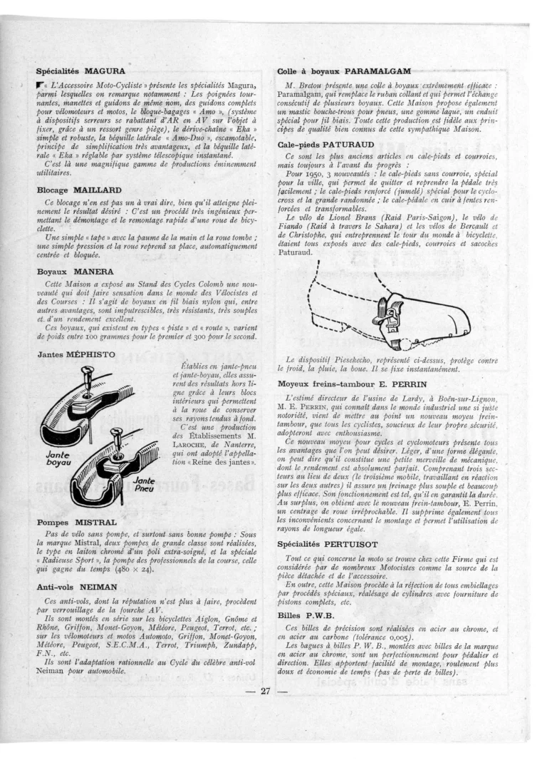 Technique et qualité au Salon 1950 — L'Officiel du cycle, 21 October 1950, Components and Accessories from Angénieux-C.L.B. to Vickers — page 5 of 7