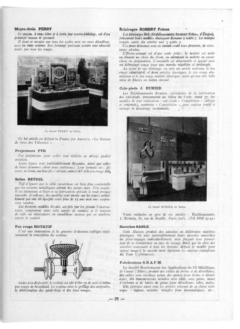Technique et qualité au Salon 1950 — L'Officiel du cycle, 21 October 1950, Components and Accessories from Angénieux-C.L.B. to Vickers — page 6 of 7
