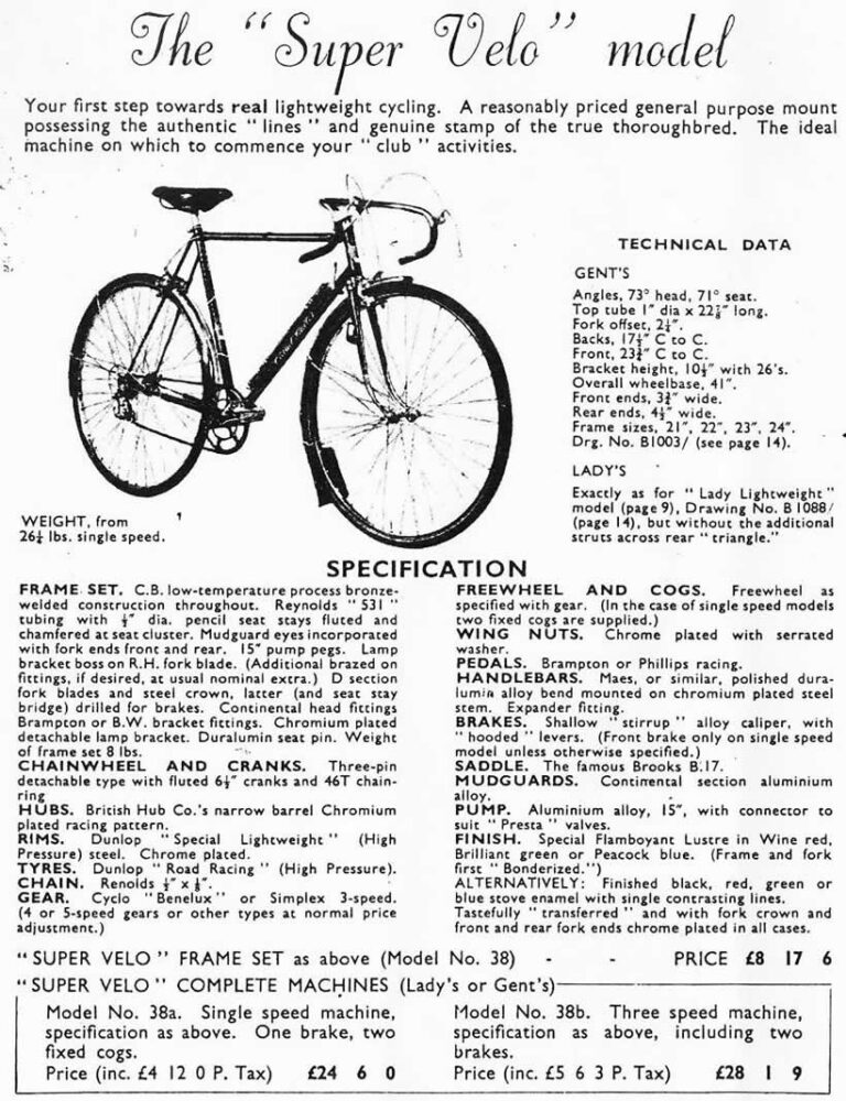 Claud Butler 1951 Catalog — Lightweight Bicycles from the Super Arrow to the Avant-Coureur Spécial, with the Continental Classique — page 4 of 17