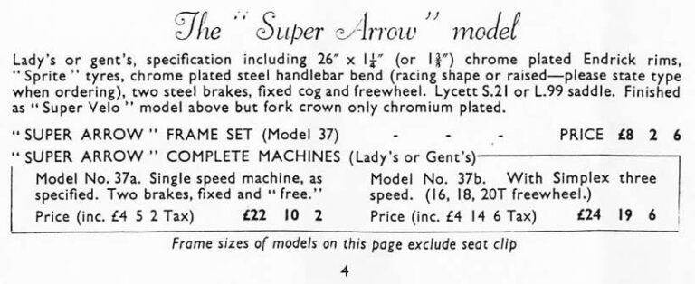 Claud Butler 1951 Catalog — Lightweight Bicycles from the Super Arrow to the Avant-Coureur Spécial, with the Continental Classique — page 5 of 17