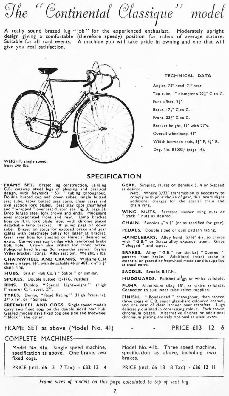 Claud Butler 1951 Catalog — Lightweight Bicycles from the Super Arrow to the Avant-Coureur Spécial, with the Continental Classique — page 8 of 17