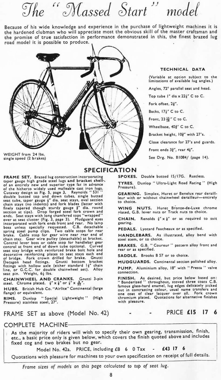 Claud Butler 1951 Catalog — Lightweight Bicycles from the Super Arrow to the Avant-Coureur Spécial, with the Continental Classique — page 9 of 17