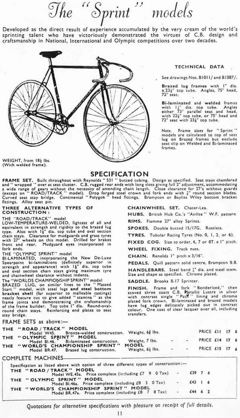 Claud Butler 1951 Catalog — Lightweight Bicycles from the Super Arrow to the Avant-Coureur Spécial, with the Continental Classique — page 12 of 17