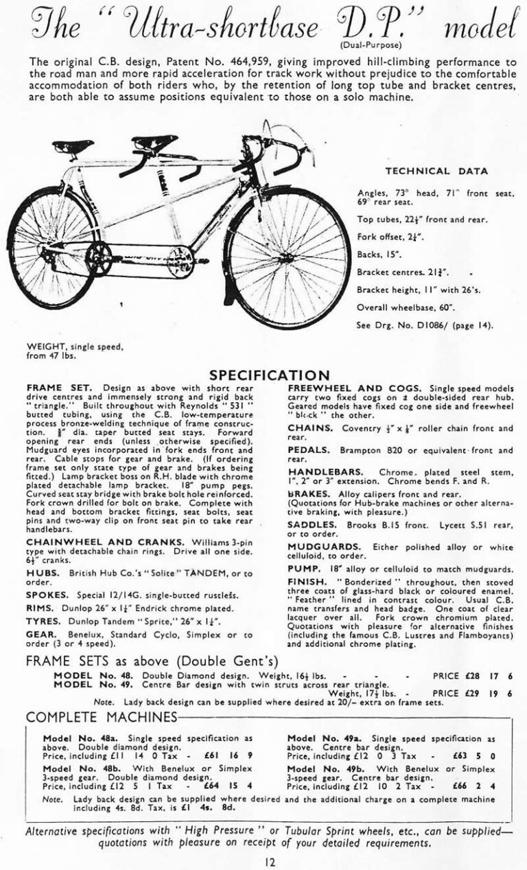 Claud Butler 1951 Catalog — Lightweight Bicycles from the Super Arrow to the Avant-Coureur Spécial, with the Continental Classique — page 13 of 17