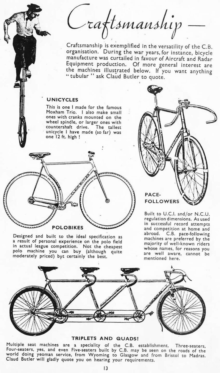Claud Butler 1951 Catalog — Lightweight Bicycles from the Super Arrow to the Avant-Coureur Spécial, with the Continental Classique — page 14 of 17