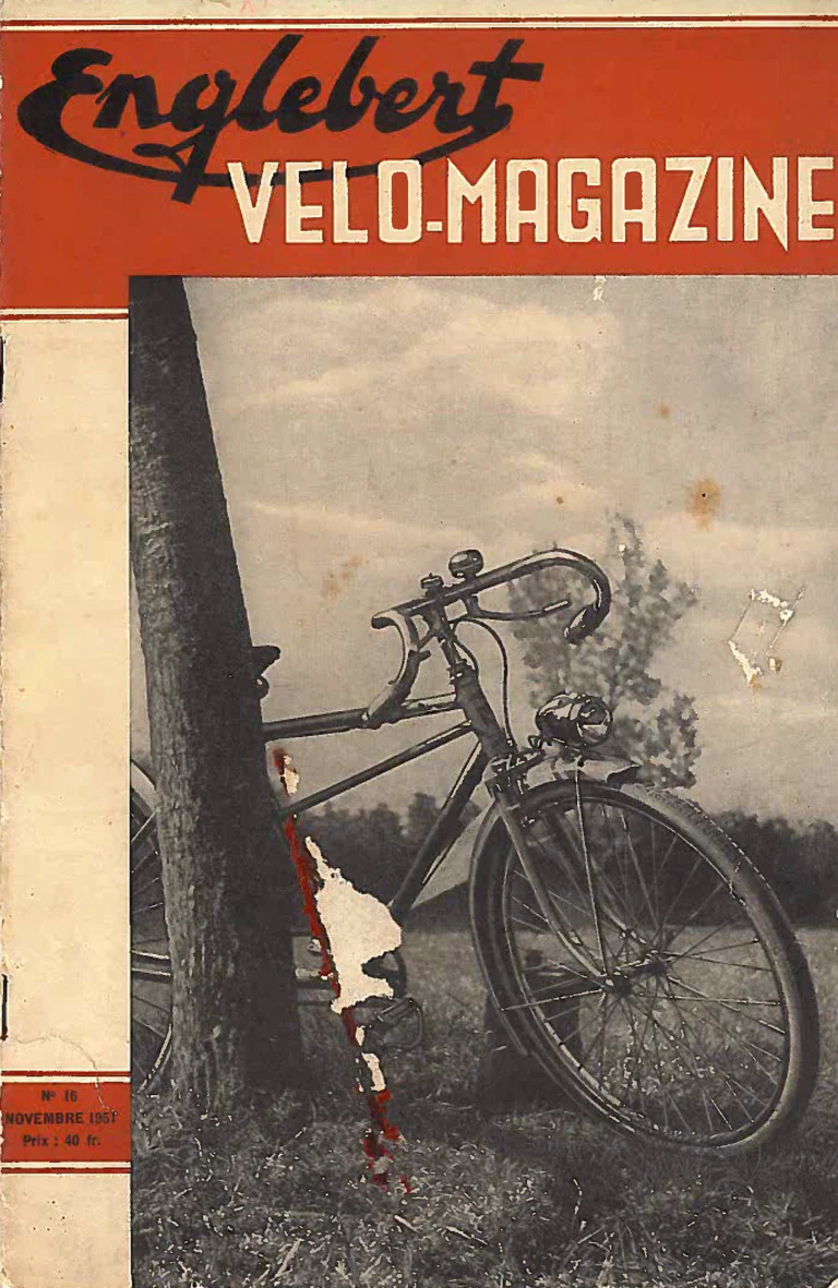 Englebert Vélo-Magazine November 1951 Cover — A Lightweight Against a Tree — page 1 of 1
