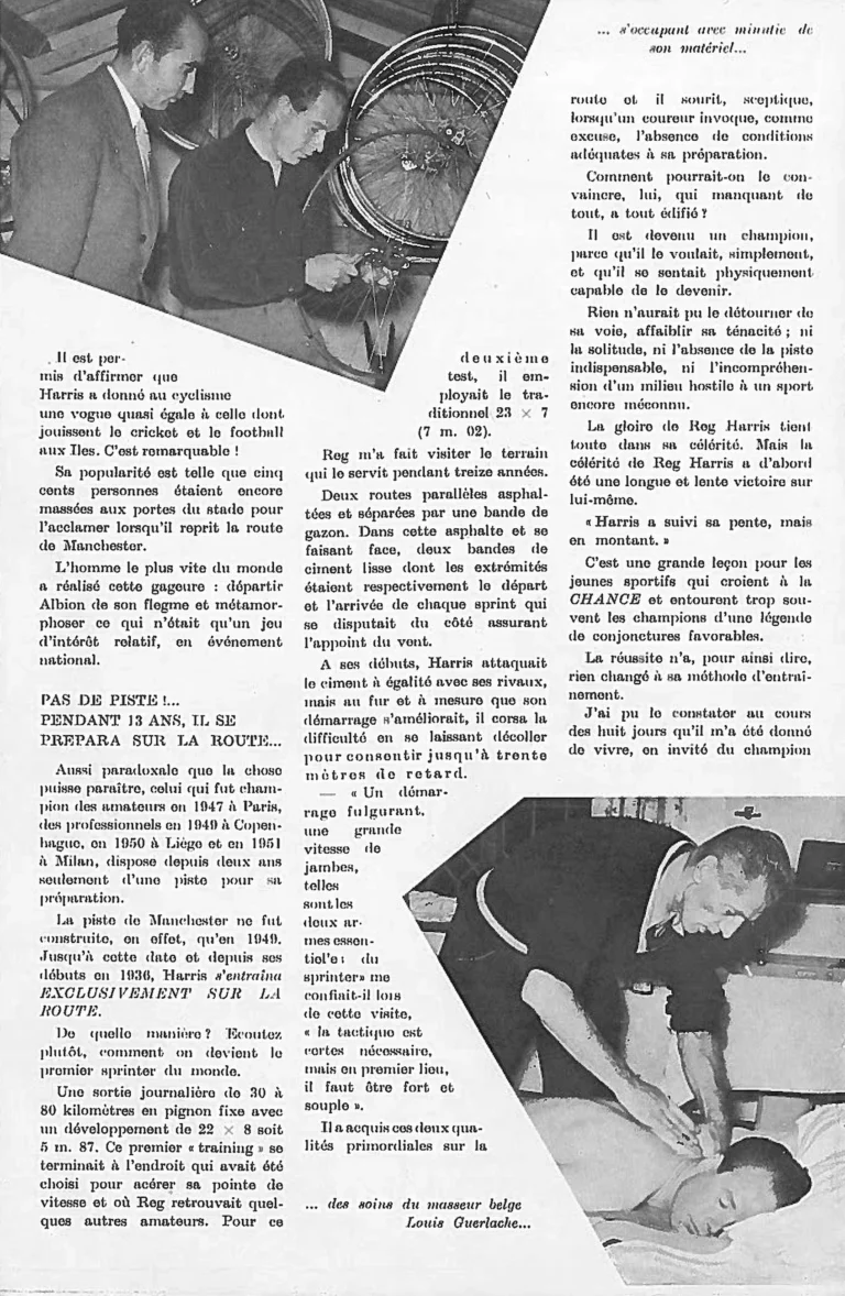 Reginald Harris, World Sprint Champion — Englebert Vélo-Magazine, November 1951, by Émile Masson — page 2 of 4
