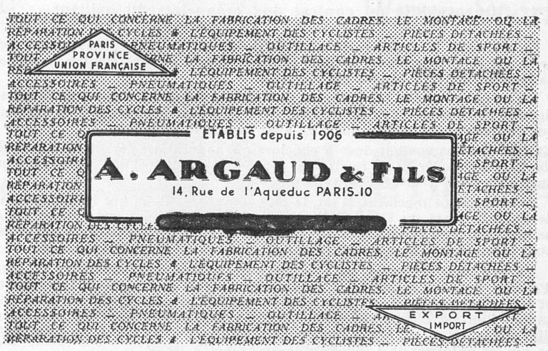 Argaud 1951 Advertisement — Everything for Building and Repairing Cycles — page 1 of 1