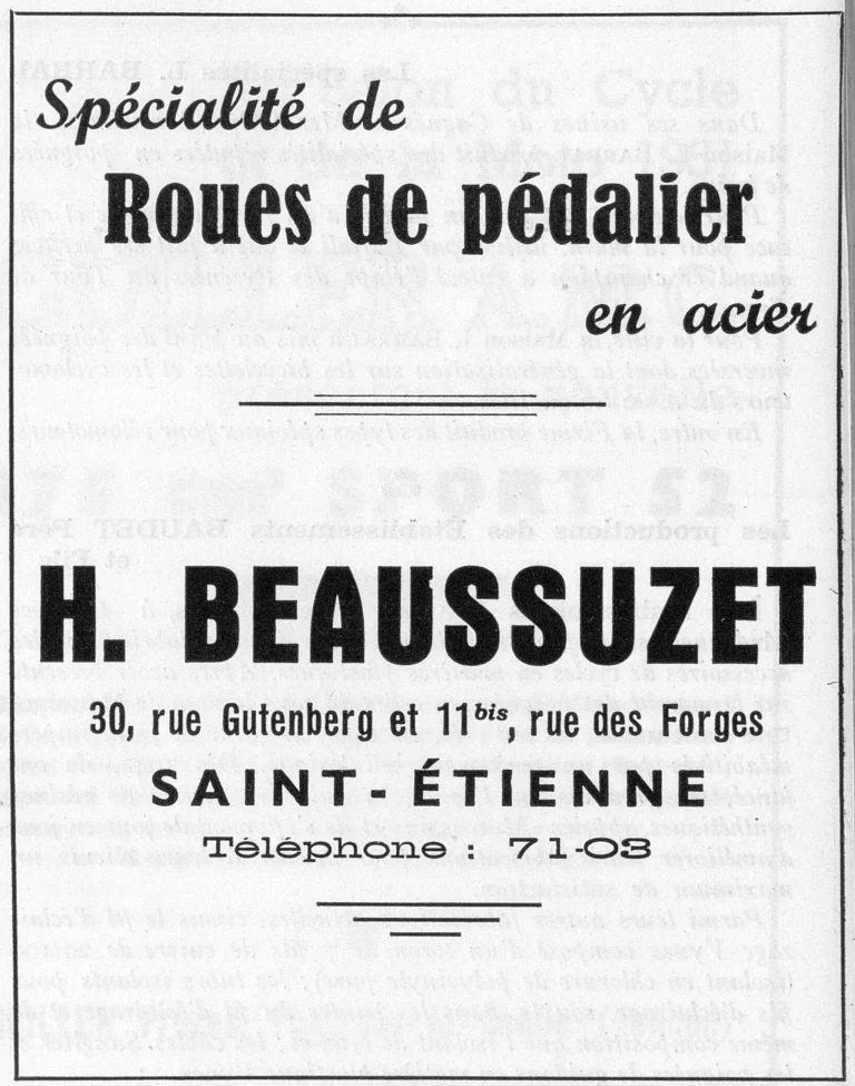 Beaussuzet 1951 Advertisement — Steel Chainwheels — page 1 of 1