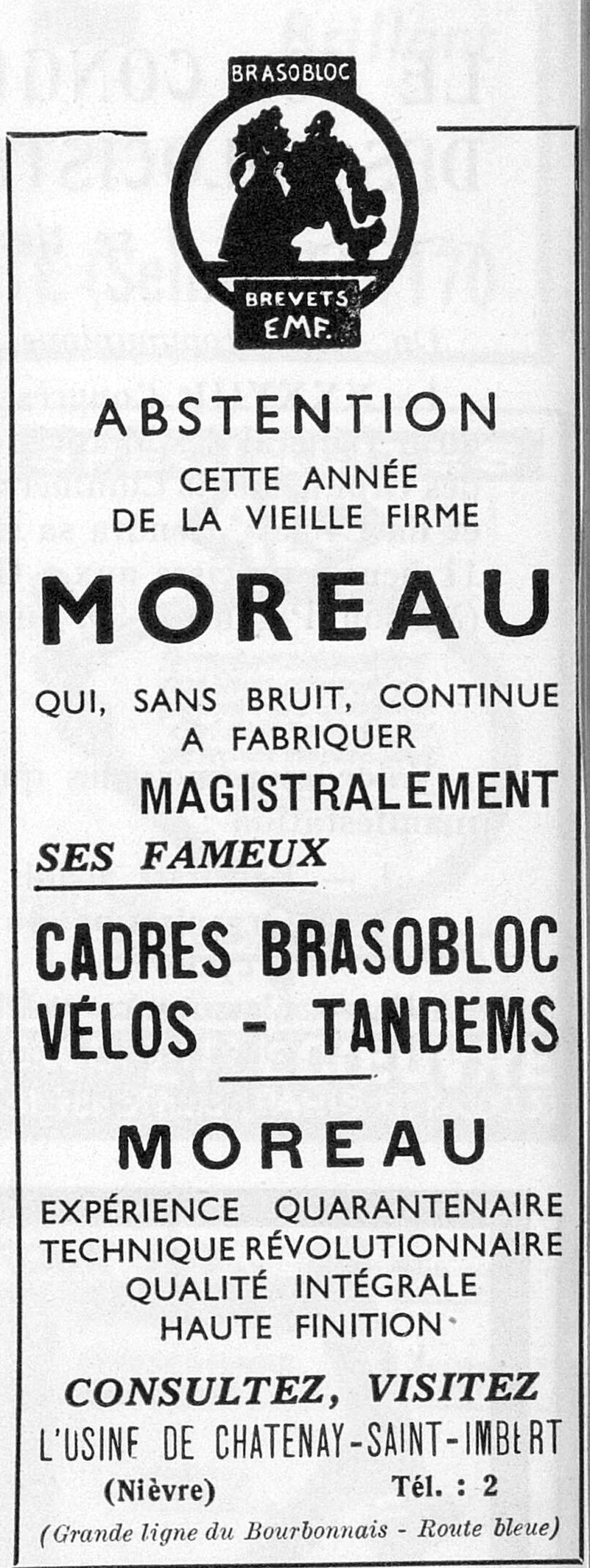 Brasobloc 1951 Advertisement — Brasobloc Frames, Bicycles and Tandems — page 1 of 1