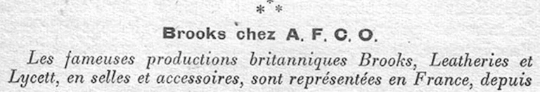 Brooks chez A.F.C.O. — L'Officiel du cycle, 3 November 1951, Brooks Represented in France by AFCO — page 1 of 2