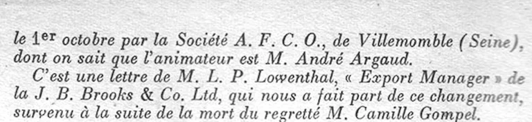 Brooks chez A.F.C.O. — L'Officiel du cycle, 3 November 1951, Brooks Represented in France by AFCO — page 2 of 2
