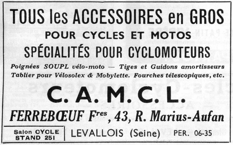 CAMCL October 1951 Advertisement — Every Accessory for Cycles and Motorcycles, Wholesale — page 1 of 1
