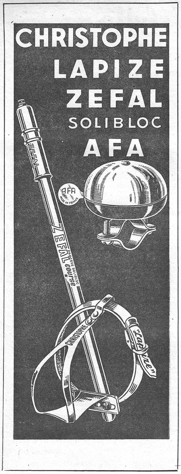 Christophe 1951 Advertisement — Christophe, Lapize, Zefal, Solibloc and AFA — page 1 of 1