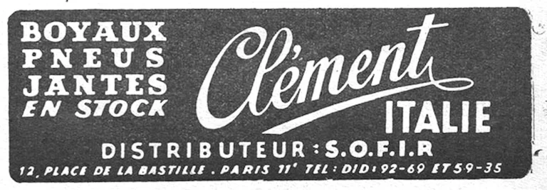 Clément Italie 1951 Advertisement — Tubulars, Tires and Rims in Stock — page 1 of 1