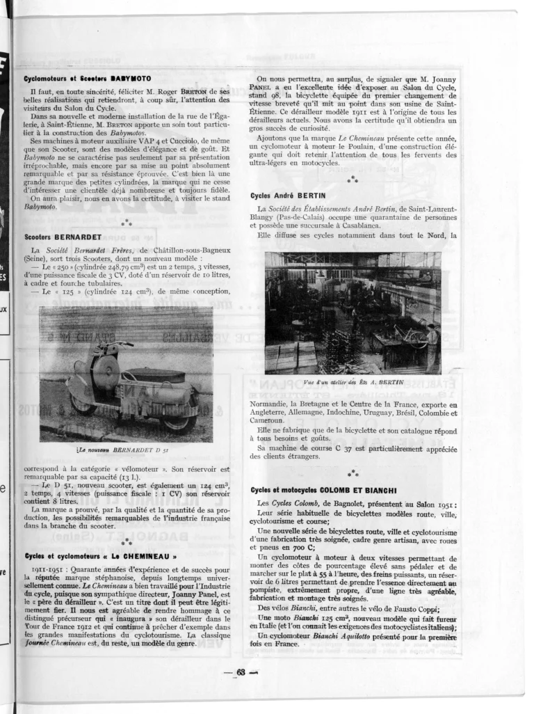 Premier coup d'œil sur la construction 1951-52 — L'Officiel du cycle, 6 October 1951, Bicycles, Cyclomoteurs and Motorcycles at the Salon — page 2 of 12