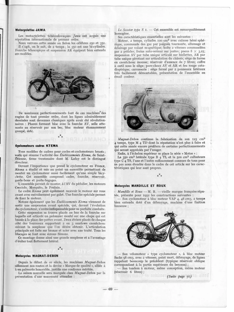 Premier coup d'œil sur la construction 1951-52 — L'Officiel du cycle, 6 October 1951, Bicycles, Cyclomoteurs and Motorcycles at the Salon — page 5 of 12