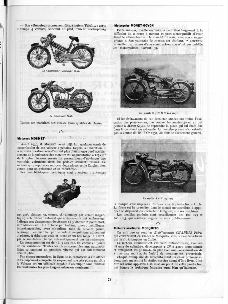 Premier coup d'œil sur la construction 1951-52 — L'Officiel du cycle, 6 October 1951, Bicycles, Cyclomoteurs and Motorcycles at the Salon — page 6 of 12