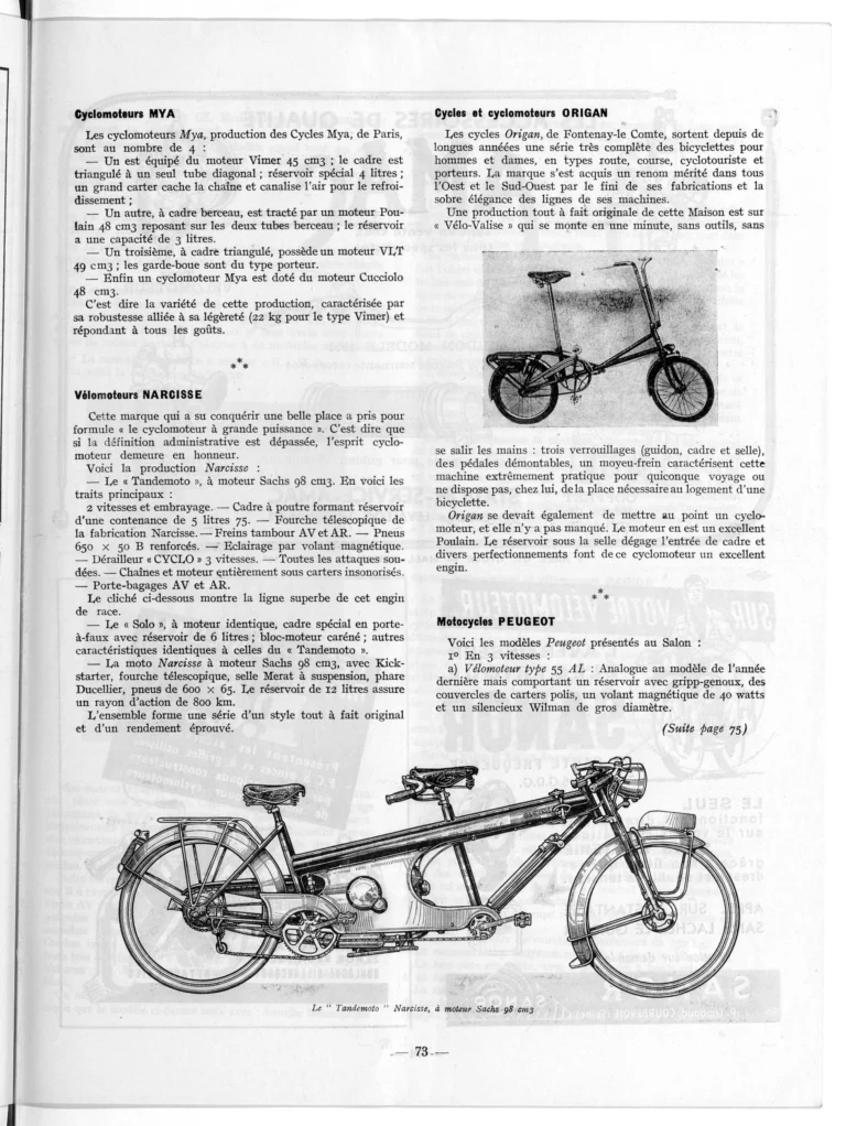 Premier coup d'œil sur la construction 1951-52 — L'Officiel du cycle, 6 October 1951, Bicycles, Cyclomoteurs and Motorcycles at the Salon — page 7 of 12