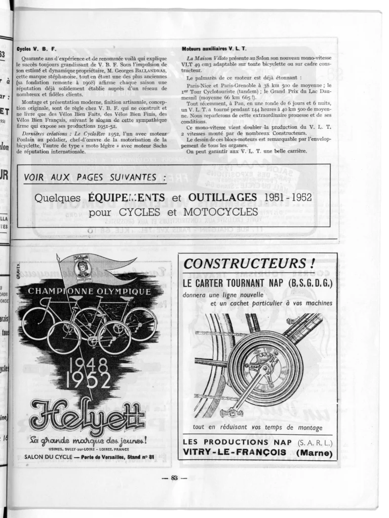 Premier coup d'œil sur la construction 1951-52 — L'Officiel du cycle, 6 October 1951, Bicycles, Cyclomoteurs and Motorcycles at the Salon — page 12 of 12
