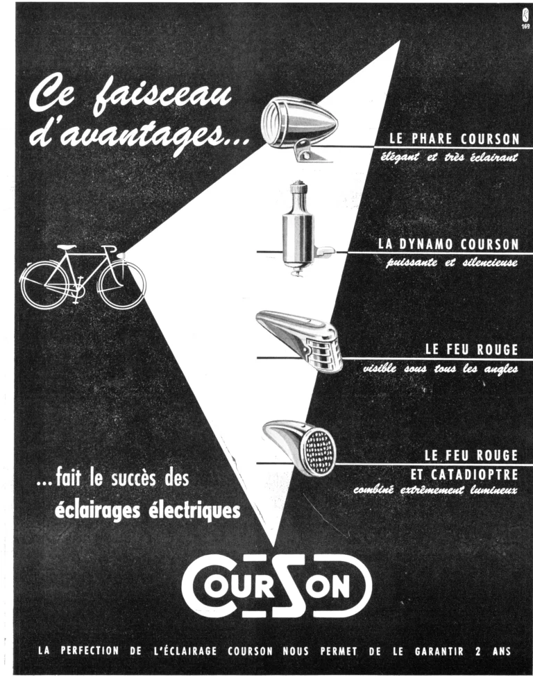 Courson 1951 Advertisement — A Beam of Advantages: Headlamp, Dynamo and Rear Lights — page 1 of 1