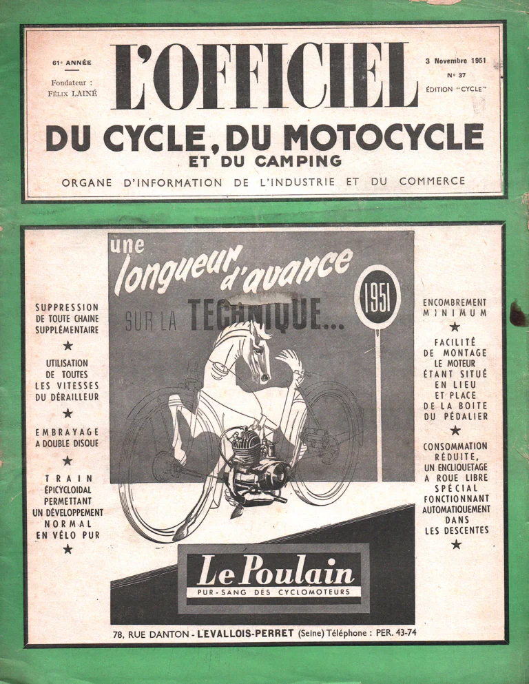 L'Officiel du cycle November 1951 Cover — Le Poulain, Pur-Sang des Cyclomoteurs — page 1 of 1