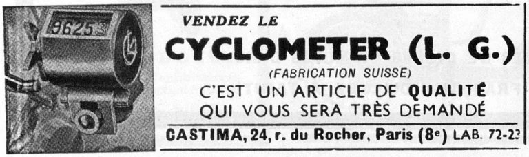 Cyclometer 1951 Advertisement — The Cyclometer (L.G.), Swiss Made — page 1 of 1