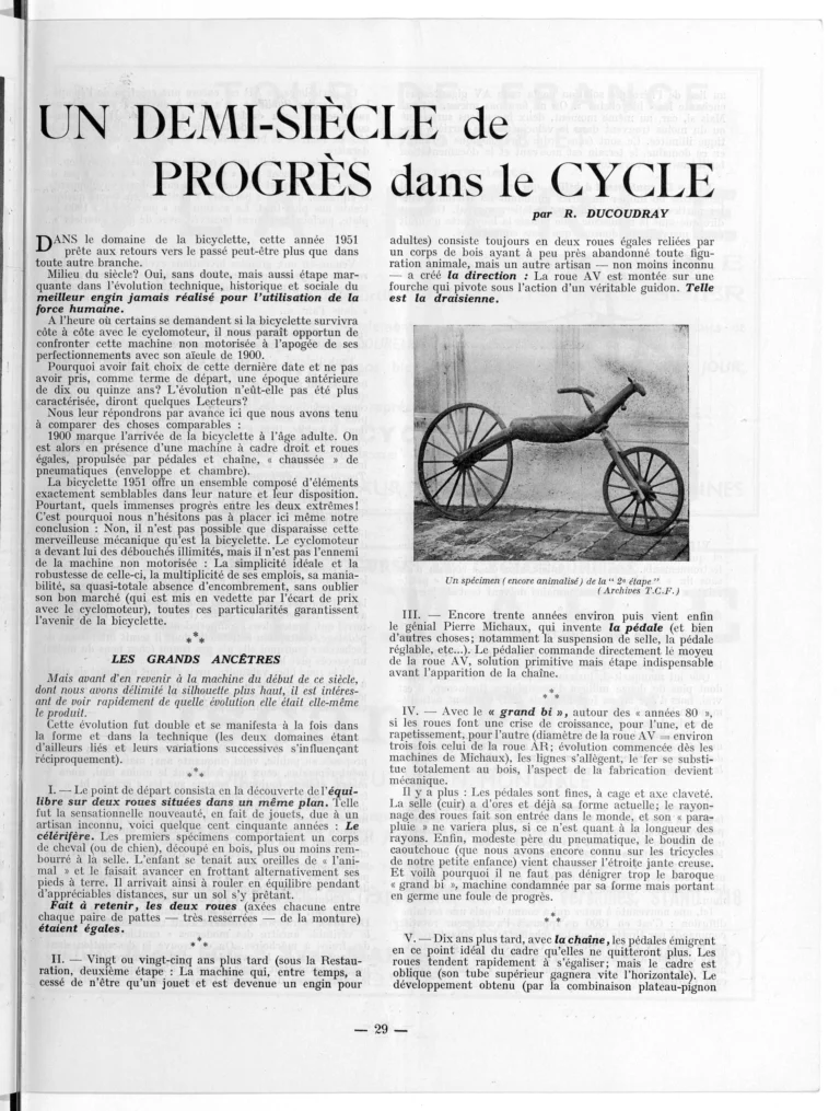Un demi-siècle de progrès dans le Cycle, by R. Ducoudray — L'Officiel du cycle, 6 October 1951 — page 1 of 4