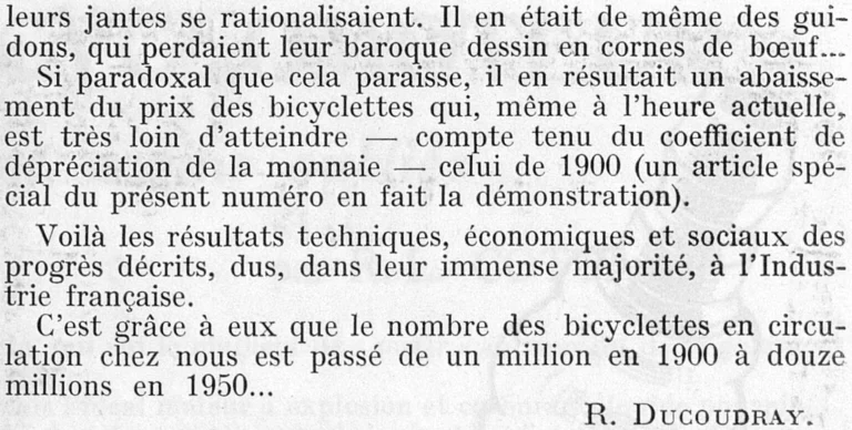 Un demi-siècle de progrès dans le Cycle, by R. Ducoudray — L'Officiel du cycle, 6 October 1951 — page 4 of 4