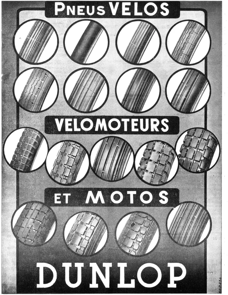 Dunlop 1951 Advertisement — Tires for Bicycles, Vélomoteurs and Motorcycles — page 1 of 1
